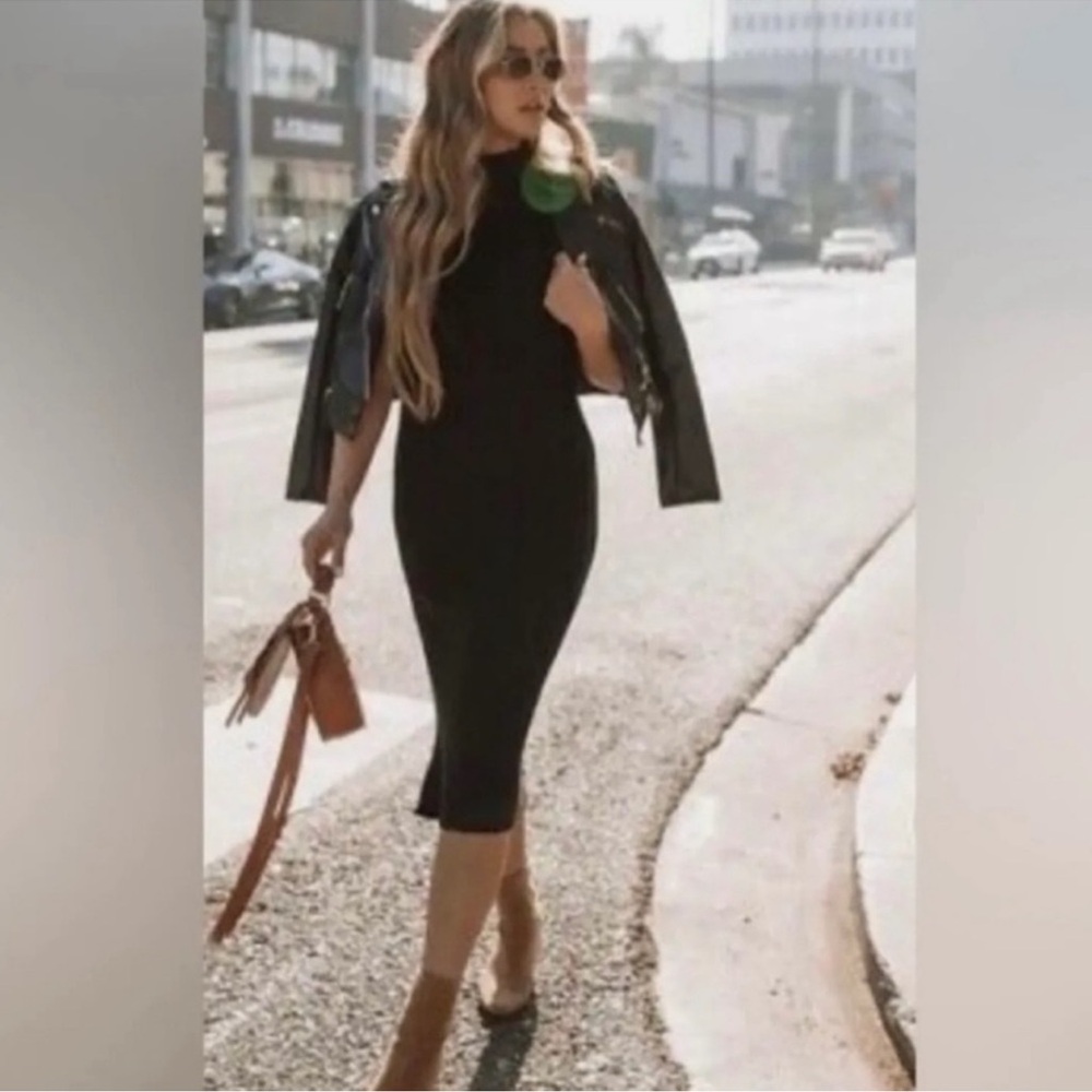 Zara Black Knit ribbed Sleeveless turtleneck midi dress s L - Picture 1 of 6